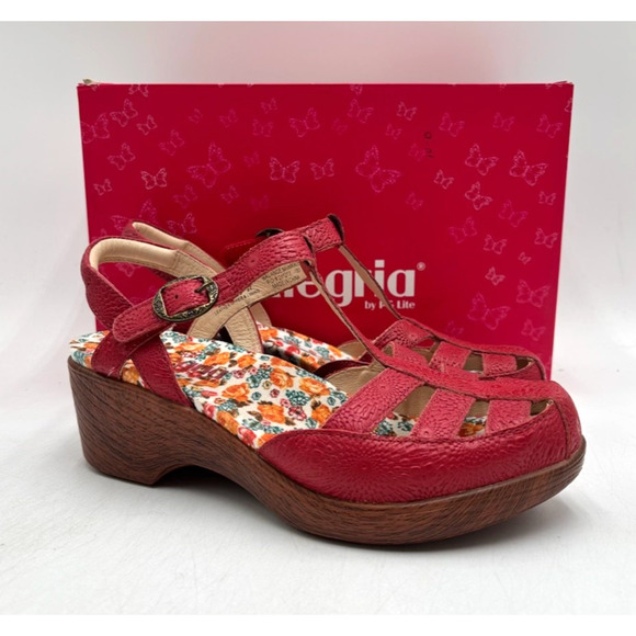 Alegria SUMMER SUM-7530 Women's NEW Leather Wedge Sandal Red EU Size 37 NIB - Picture 1 of 11